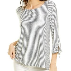 MAX STUDIO: 3/4 Sleeve Navy & White Striped Top
